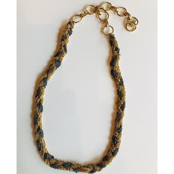 Vintage Goldtone and Black Braided Chain Statement 32" Necklace - Picture 2 of 7